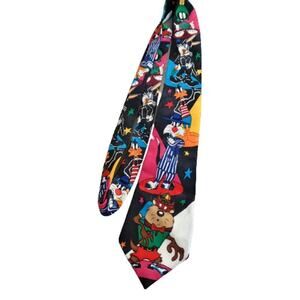 Looney Toons Tie Warner Bros. Vintage 90s Bugs Bunny Sylvester Daffy Funny Retro